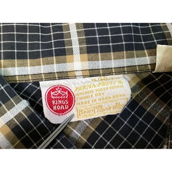 VINTAGE Sears Shirt Men’s MD Medium Kings Road Shop Perma Prest Plaid Disco - Picture 5 of 7